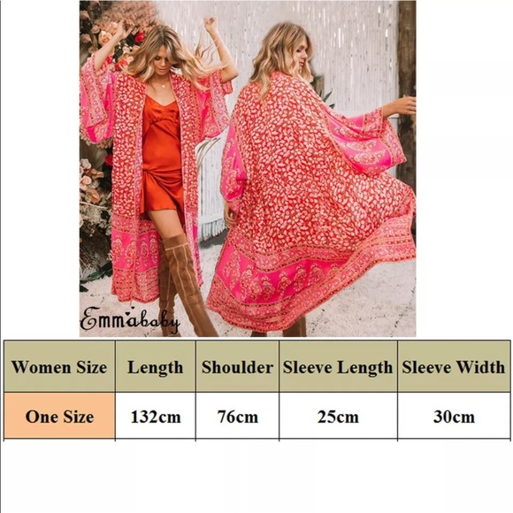 Red chiffon Boho Long Wrap Cover up chiffon - Picture 11 of 16